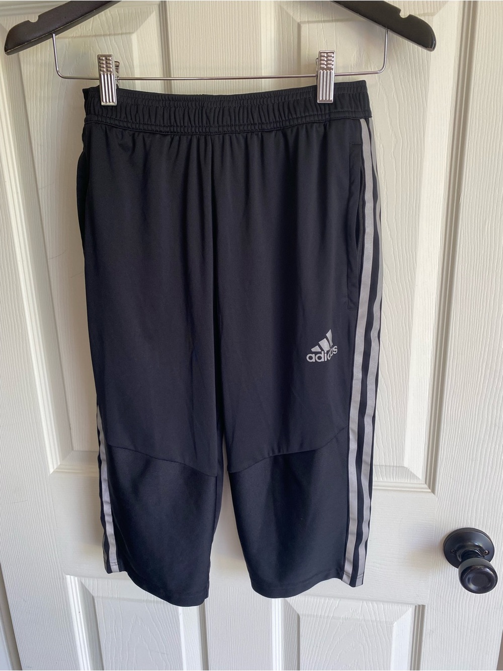 Adidas Black Unisex Athletic Shorts with Gray Side Stripes